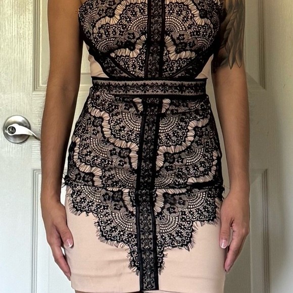 Bebe Black and Tan Halter Sheath Dress - Picture 3 of 5